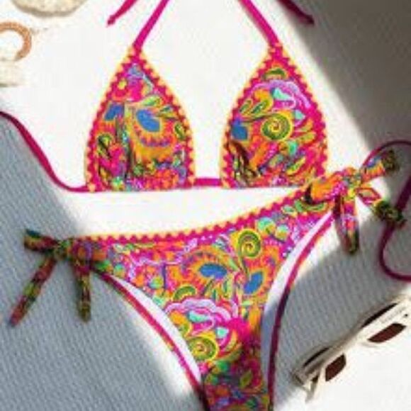 💲6️⃣ Bundled ✔️Batik Bikini Bohemian | Beach Basics sz Small Pink Multi color - Picture 5 of 10